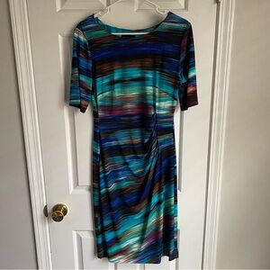 Connected Apparel Blue Abstract Dress 10P NWT